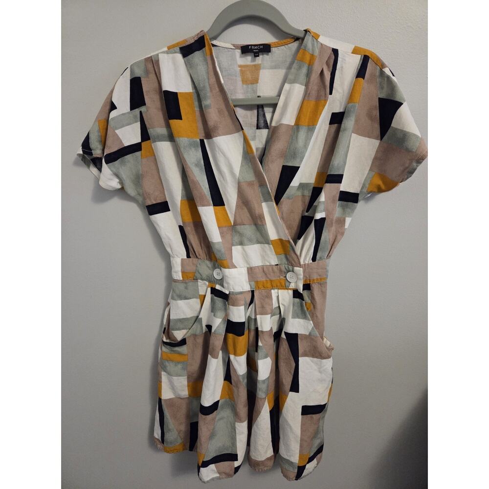 FRNCH Wrap Mini Dress Geometric Print Pockets Size S/M